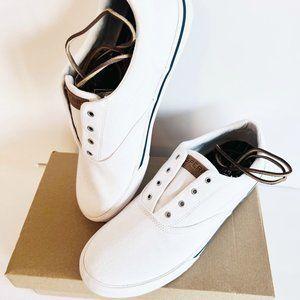 NEW Mens 11W Sperry Striper Slip On Canvas Shoes / Leather Laces